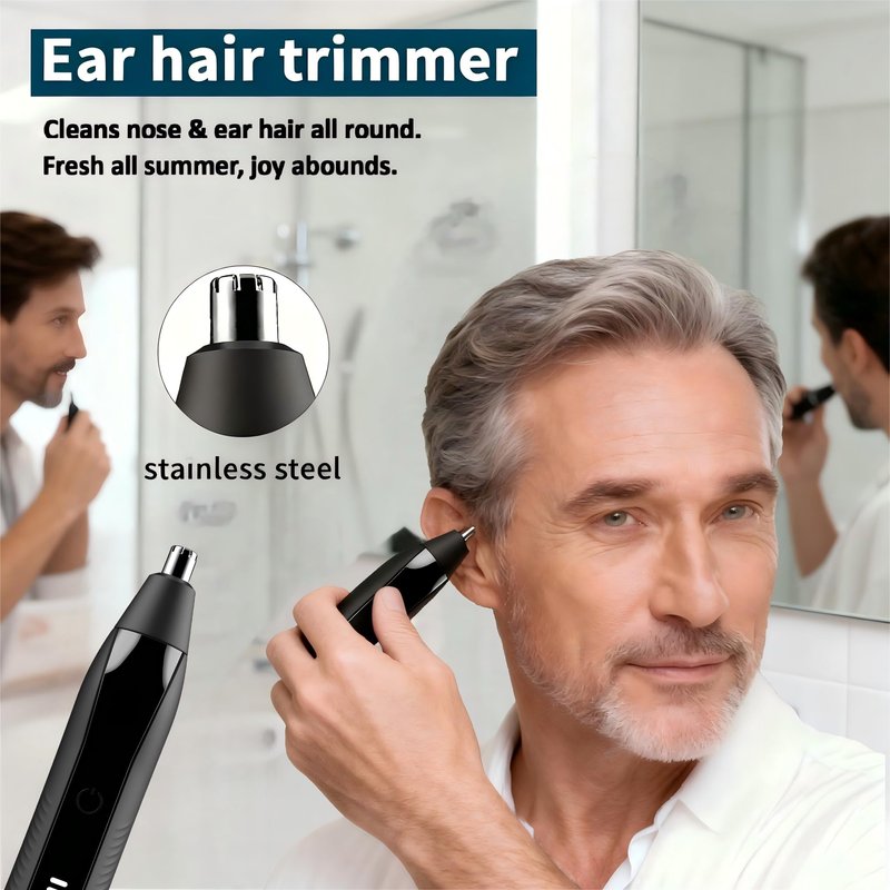 AsBellt Ear and Nose Hair Trimmer for Men, 2026 USB Rechargeable 3 in 1 Professional Painless Eyebrow & Facial Hair Trimmer for Men Women, Dual-Edge Blades, Powerful Motor, Easy Cleansing