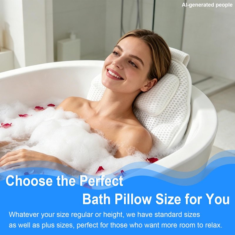 Luxury Oversized Petal-Shaped Bath Pillow for Head, Neck and Backrest, Extra Thick, Polyester, White, Anti-Slip Suction Cups, Washable, Spa Bathroom Accessories