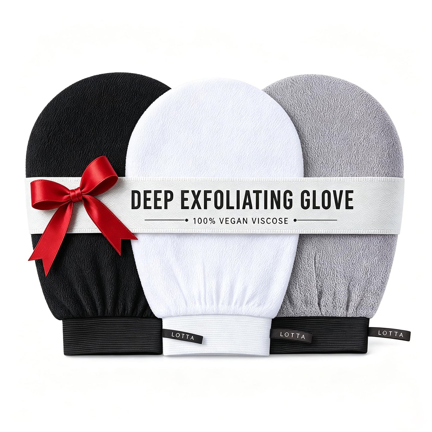 LOTTA Exfoliating Gloves for Dead Skin Removal & Skin Cell Renewal, Vegan Viscose Body Scrubber Mitt for Self-Tanning & Keratosis Pilaris, Kessa Korean Washcloth for Bath