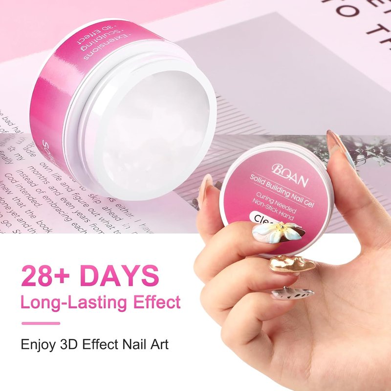 BQAN 3D Nail Art Gel Kit - 2Pcs 15g White & Clear Non-Sticky Hand Builder Sculpting Gel with Tools for Extensions, Carving & Molding | Professional Salon Quality for Techs & Beginner