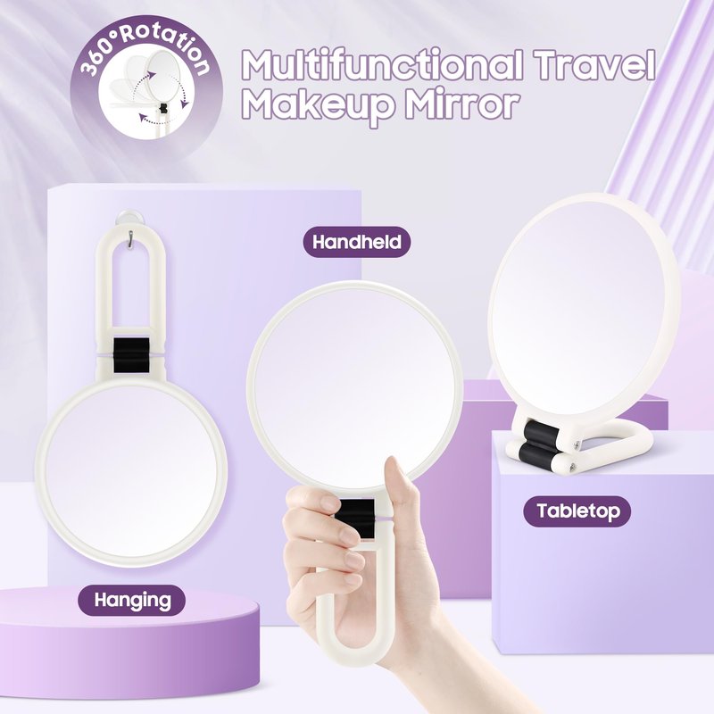 B Beauty Planet 40X Magnifying Mirror, Hand Mirror with Handle, Double Sided Hand Mirror with 40X/1X Magnification, Travel Essential Portable Foldable Makeup Mirror for Precision Makeup White