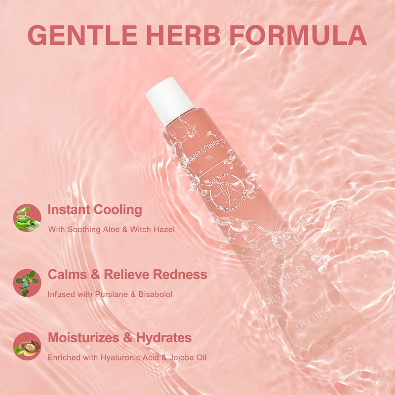 Facial Hair Removal Cream for Women - Painless Gentle Depilatory Cream for Upper Lip Chin & Face with Spatula, 4-Minute At-Home Sensitive Skin Hair Remover, 1.69 Fl Oz