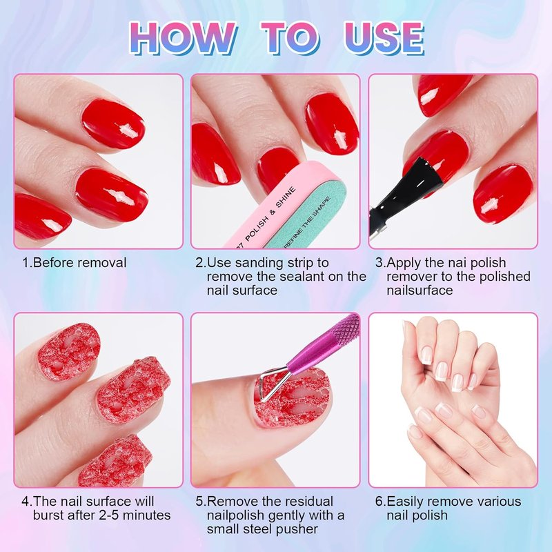 Gel Nail Polish Remover - Professional Non-Irritating Formula for Quick & Easy Removal | Complete Kit with Nail File & Cuticle Pusher