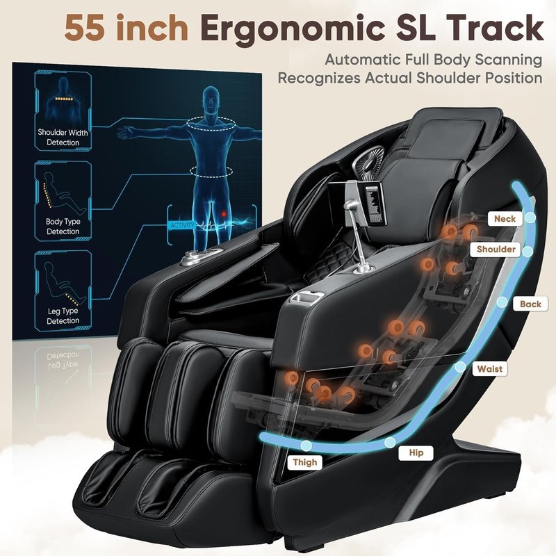 Homall Zero Gravity Full Body Massage Chair - SL-Track, Heating & AI Voice Control | 8 Auto Programs, 32 Airbags, Black