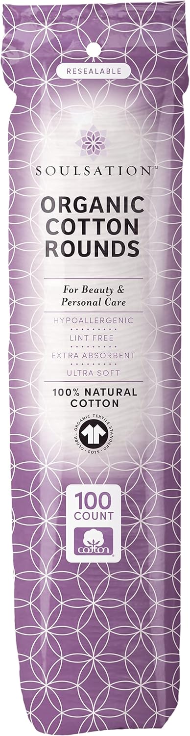 SoulSation Organic Cotton Rounds - Lint-Free Makeup Remover Pads, 400 Count for Gentle Cleansing