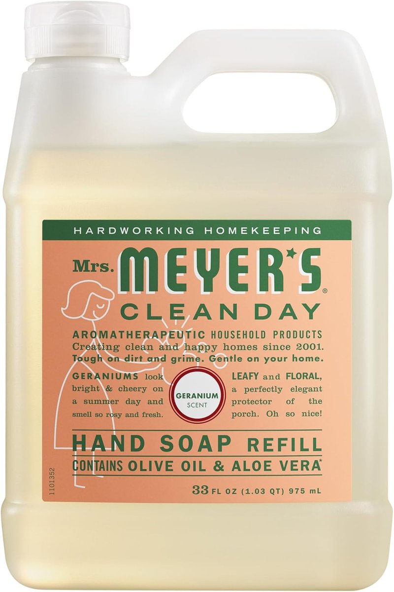 MRS. MEYER'S CLEAN DAY Hand Soap Refill - Geranium Scent | 33 Fl Oz Bottle