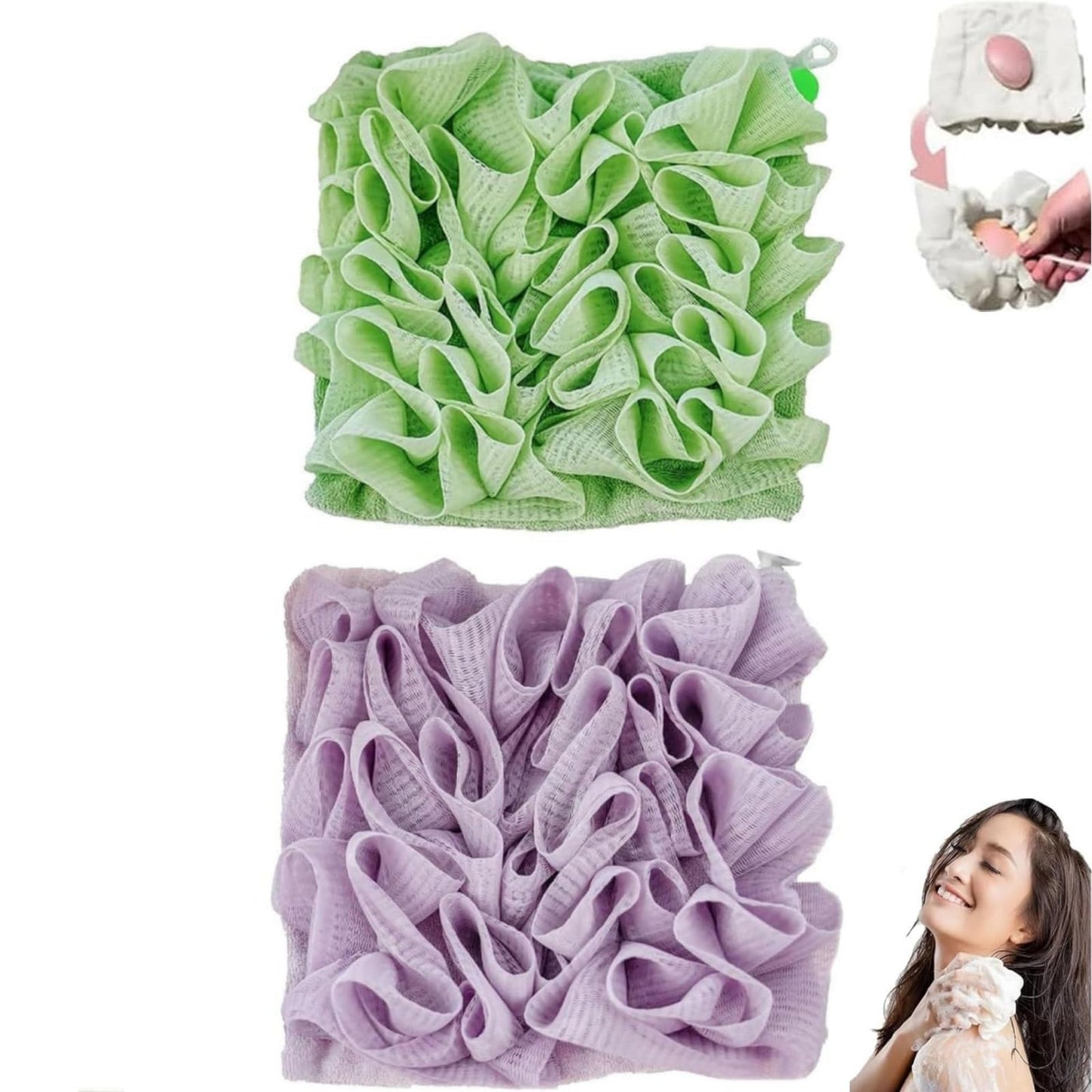 Wash Cloth Loofah Combo, The Soft Loofah and Washcloth, 2 in 1 Bath Loofahs Sponge, Loofahs Exfoliation, for Cleansing and Smooth Skin
