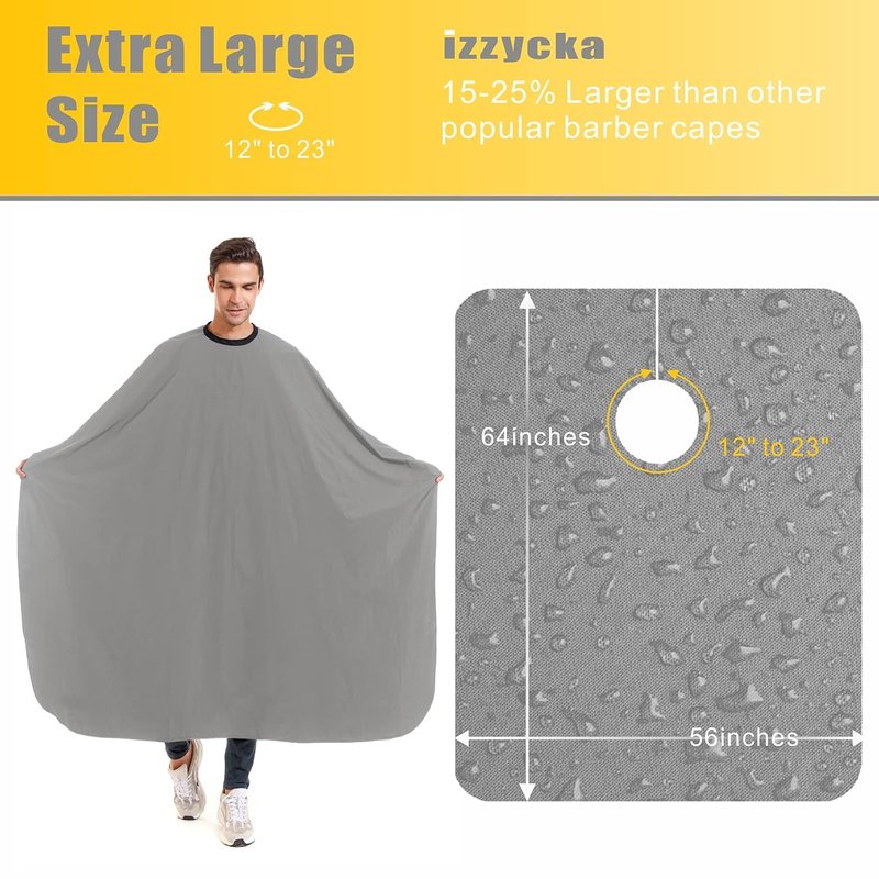 Hair Cutting Cape - Waterproof Nylon Salon Cape for Adults | Adjustable Snap Closure - 56 x 64 Inch Grey Barber Cape
