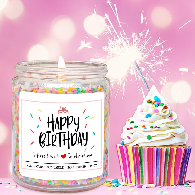 Homsolver Happy Birthday Gifts for Women Unique, Vanilla Cream Scent with Sprinkles Candy Birthday Candles for Her, Handmade Aromatherapy Candle Decor