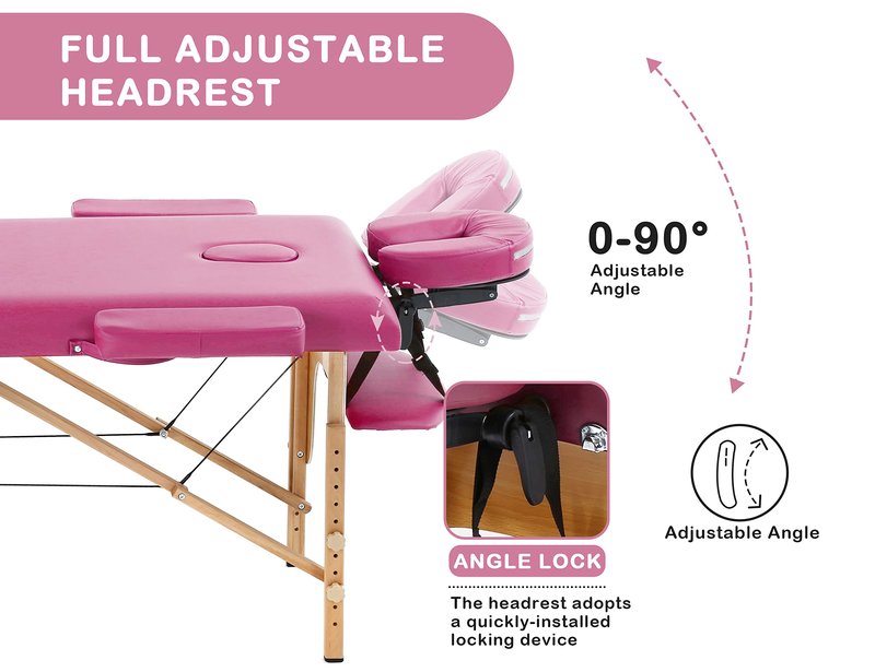 24 In Wide Massage Tables Portable Lash Bed 73 inch Tattoo Table, Height Adjustable Portable Spa Bed, 2 Folding Chiropractic Table w/Carry Case/Face Cradle/Hand Pallet for Travel Physical Therapist