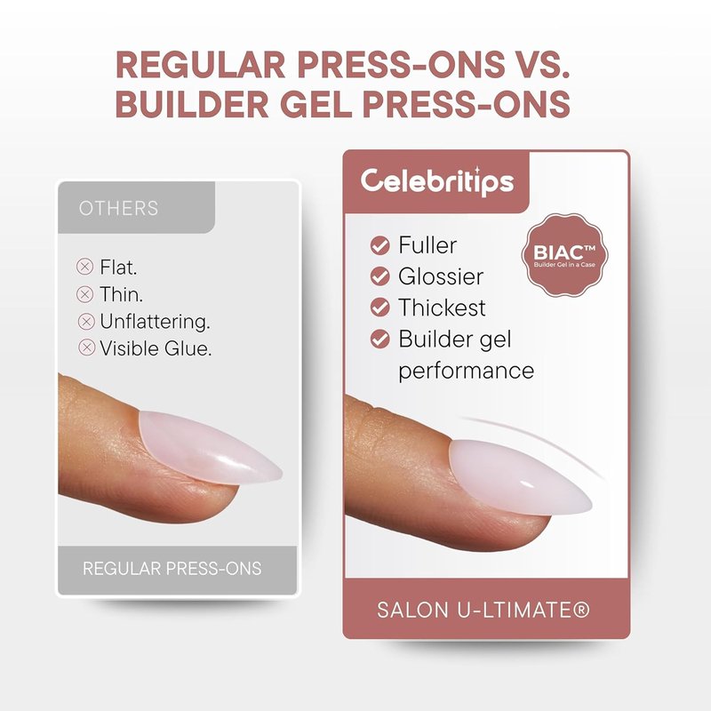 **Celebritips Press On Nails - Salon U-ltimate™ Ballerina Extra Short Round | 32 Nails Kit with Glue & Sticky Tabs**