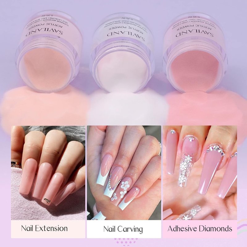 Acrylic Nail Starter Kit - Clear Pink Nude Powder & Liquid, Brush, Files, Forms | Home Practice Set
