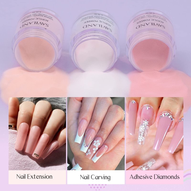SAVILAND Acrylic Nail Kit for Beginners: 30g Clear Acrylic Powder and Liquid Set with Brush Forms Manicure Tools Extension Nails Kit Beginner with Everything for Home DIY Nail Art Salon