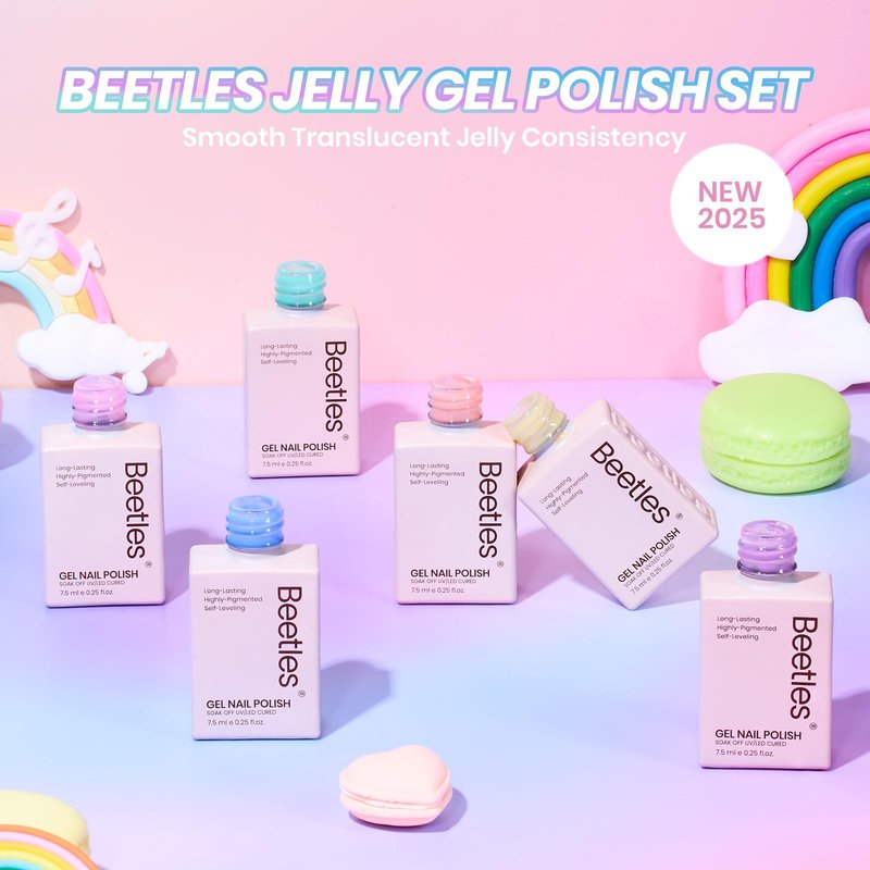 Beetles Pastel Gel Nail Polish Set - 6 Colors Spring Jelly Gel Polish Kit Pink Blue Purple Orange Yellow Green Sheer Translucent Effect Soak Off UV Macaron Dream Nail Art DIY Gift for Women