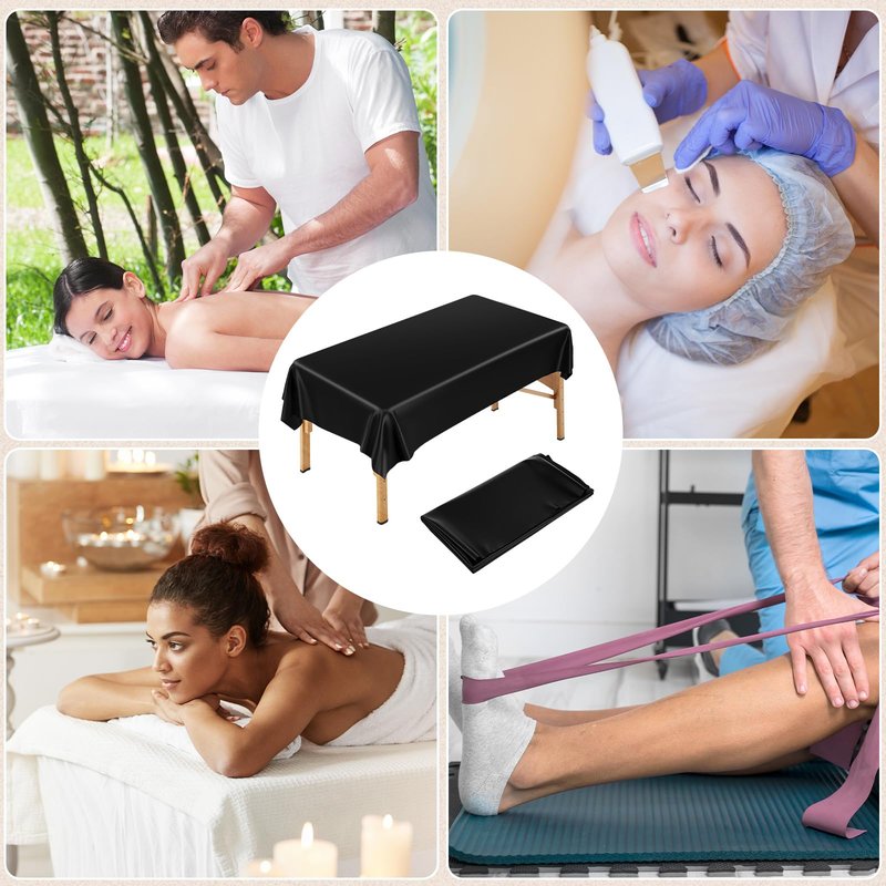 CroBlissful 87 x 51 Inch Wax Mat Reusable Wax Pad for Esthetician Bed Waterproof PVC Massage Bed Cover Oilproof Waxing Massage Table Sheet for Spa Tattoo Beauty Grafting (Black)