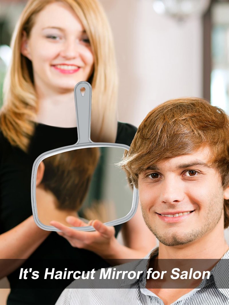 Gladmart Hand Mirror Salon Barber Hairdressing Handheld Mirror with Handle(Square,Black and Grey,7.4 x 10.3 inches), 2PCS, Black&grey