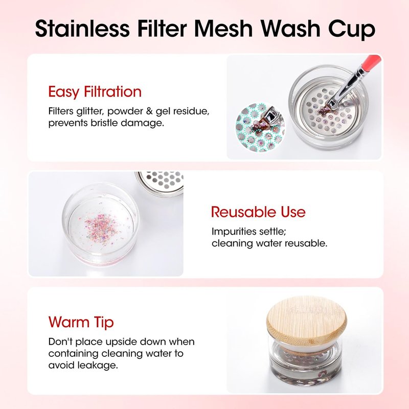 Gellen Nail Art Brush Cleaner Set - 130ml Rose Oily Acrylic Cleaner with Filter Mesh Cup & 100 Lint-Free Pads