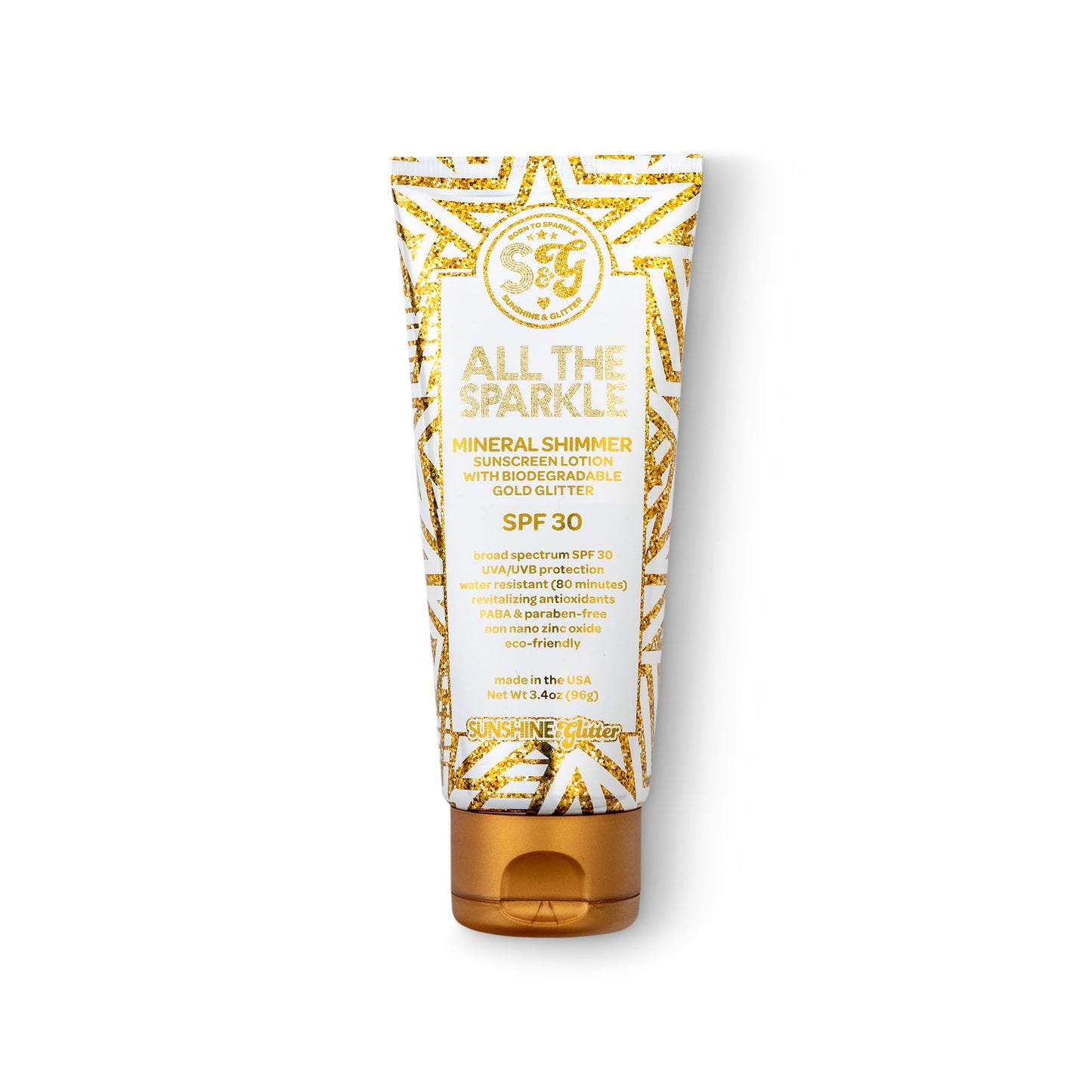 Sunshine & Glitter | ALL THE SPARKLE | Biodegradable GLITTER & MINERAL SHIMMER SUNSCREEN SPF 30 | 100% MINERAL ZINC OXIDE | REEF FRIENDLY | Water Resistant | TSA APPROVED TRAVEL READY 3.4 Oz