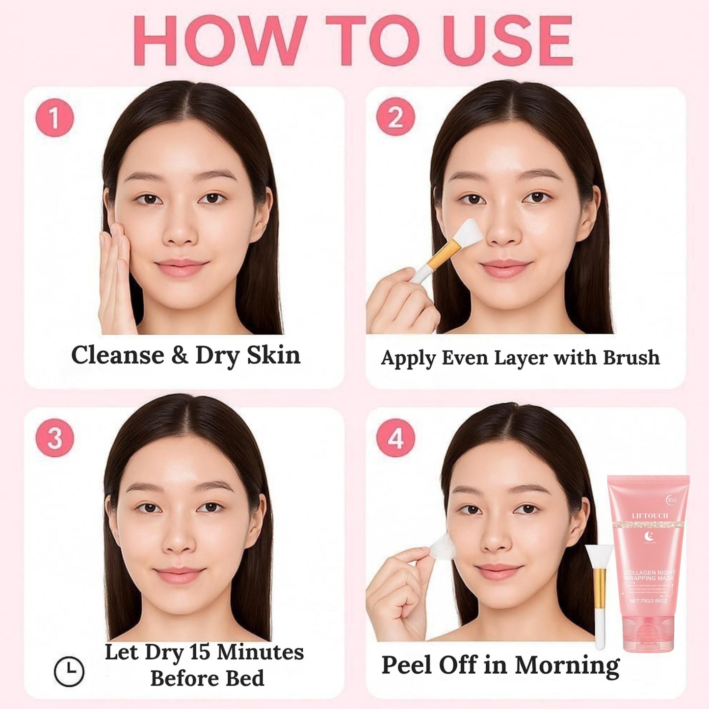 Liftouch Korean Collagen Night Wrapping Mask - Overnight Peel Off Facial Mask for Face - Hydrating Sleeping Mask Skincare - Anti-Aging Glass Skin Elasticity Treatment - Women