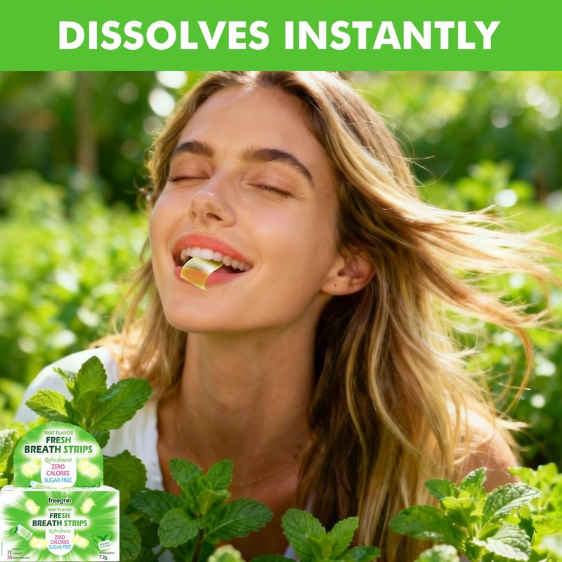 Breath Strips Fresh Mint Flavor,Individual Packs 12×20-Strip Packs,Portable Pocket-Sized Oral Care Mouth Freshener,Sugar Free