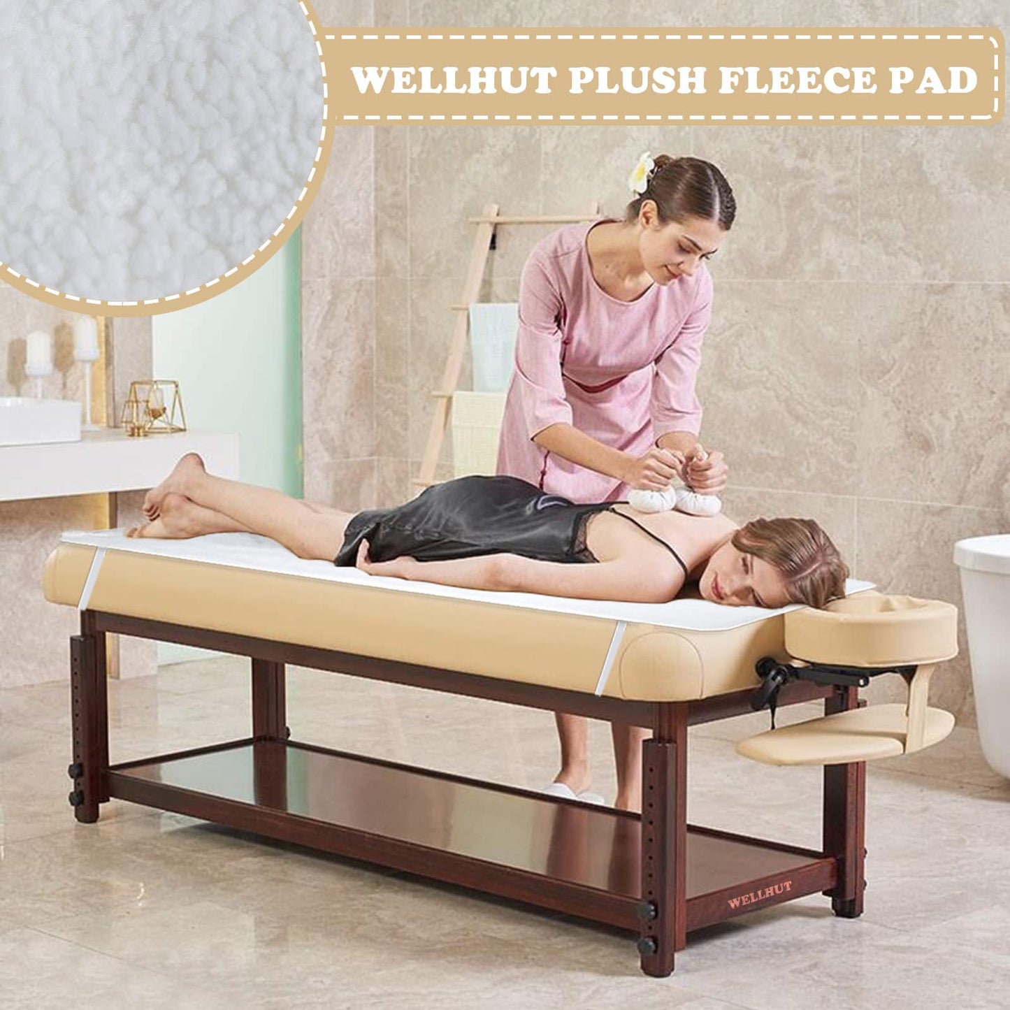 WELLHUT Massage Table Warmer Heating Pad, UL Certified Spa Massage Bed Warmers, Deluxe Fleece Table Cover w/ 5 Heat Levels, 8 Timer Settings, 12 Ft Cord, Machine Washable
