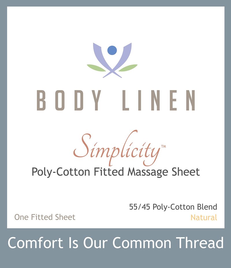 Body Linen Simplicity Poly Cotton Massage Table Fitted Sheets - 180 Thread Count. Roomy Fit for Tables 28-32 inches Wide, Soft and Durable. Available in White, Natural and Gray. (Natural 1 Pack)