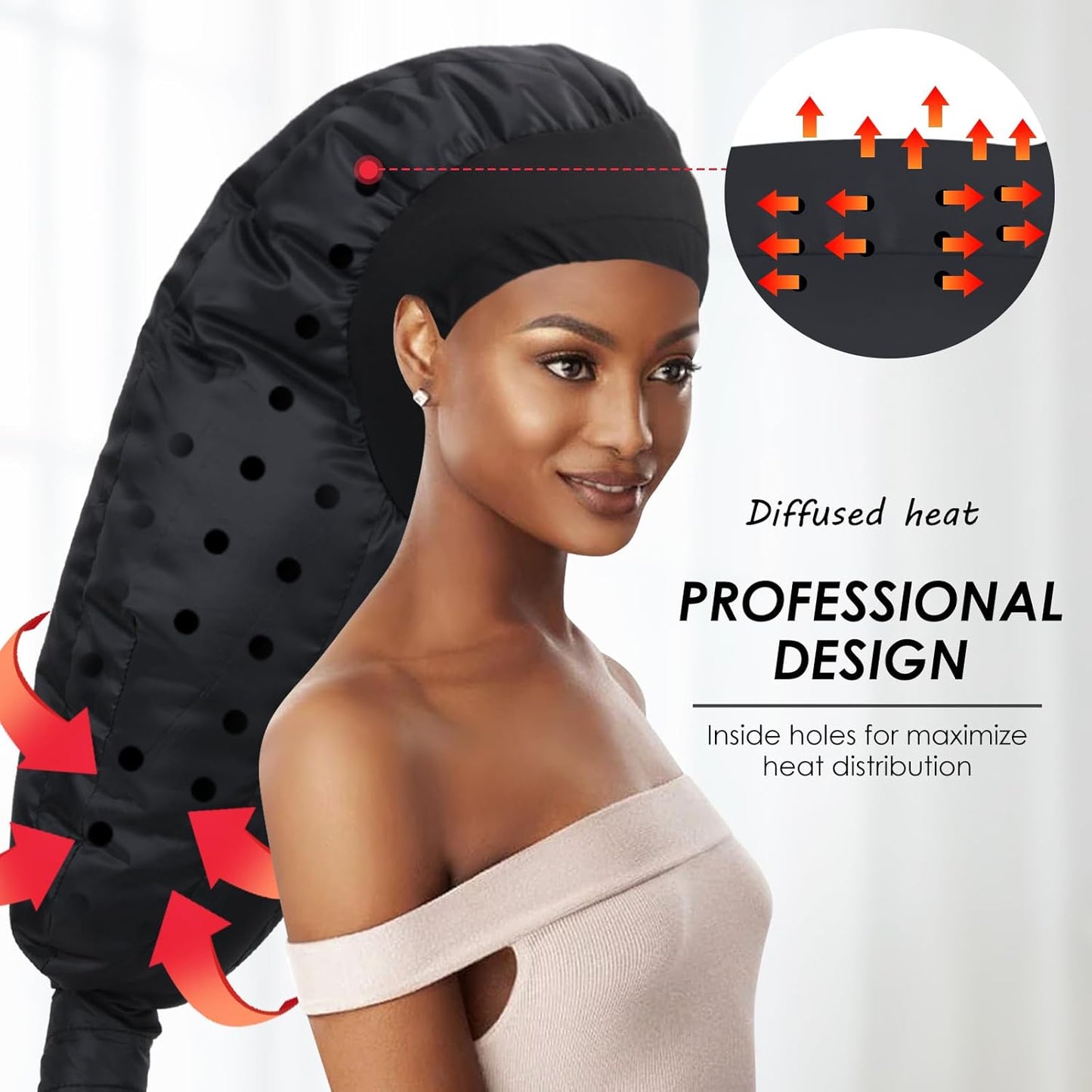 TEPENAR Hair Dryer Bonnet Attachment - Extra Large Adjustable Hooded Cap for Fast Drying Curly Hair - Black