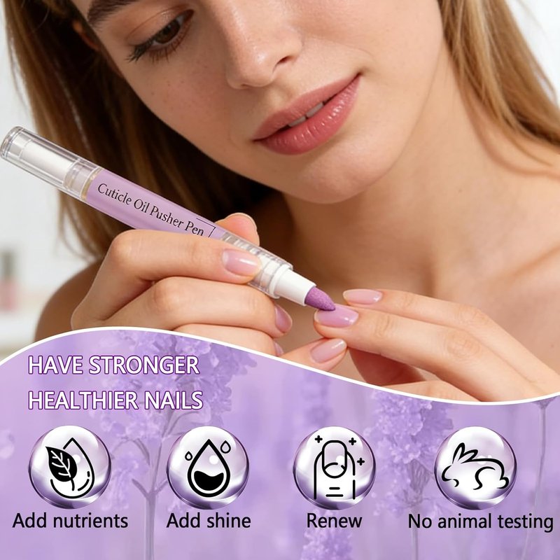 2PCS 2-in-1 Ceramic Cuticle Oil Pusher Pen - Moisturizing Nail Care for Dry & Damaged Nails | Strengthen & Brighten