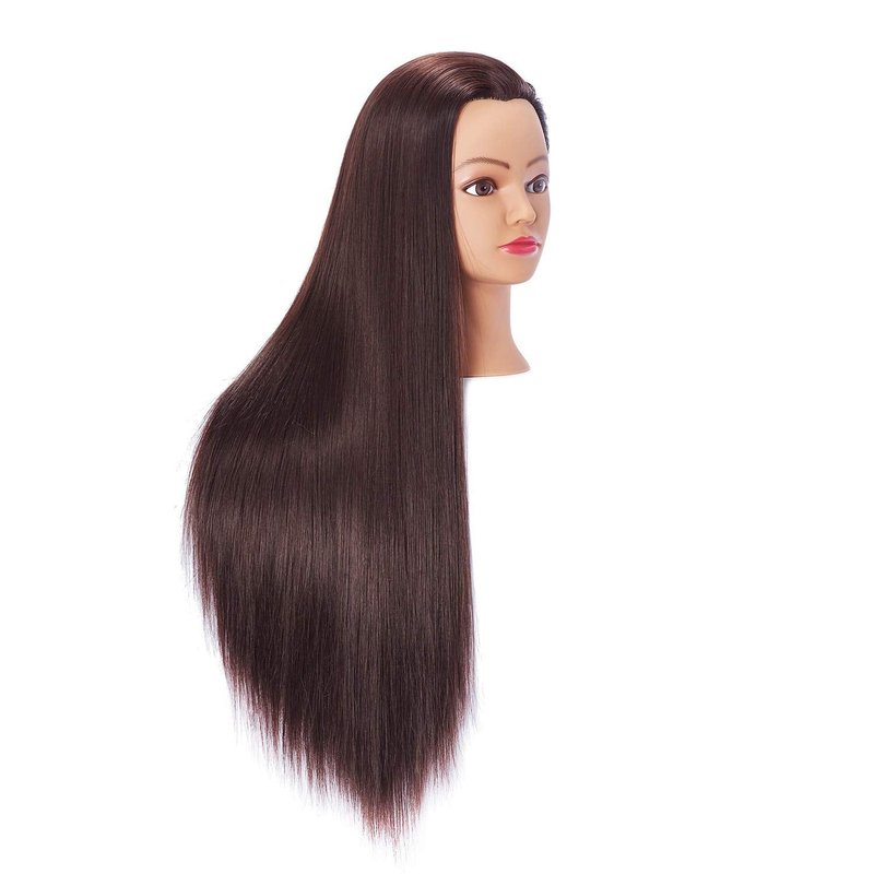Hairingrid 26"-28" Mannequin Head Hair Styling Training Head Manikin Cosmetology Doll Head Synthetic Fiber Hair and Free Clamp Holder Stand (Dark brown)