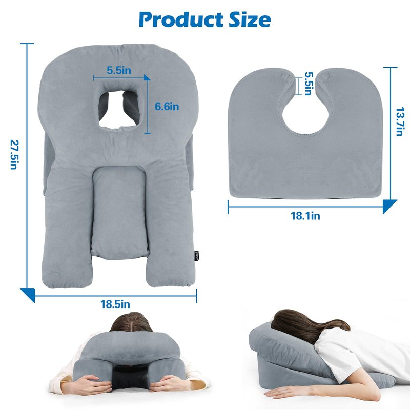 HOMCA Face Down Pillow for Eye Surgery Recovery, Soft Support Stomach Sleeping Pillow with Adjustable Airflow Gap, Face Hole for Small–Medium Adult Faces, Not Recommended for Larger Face Sizes