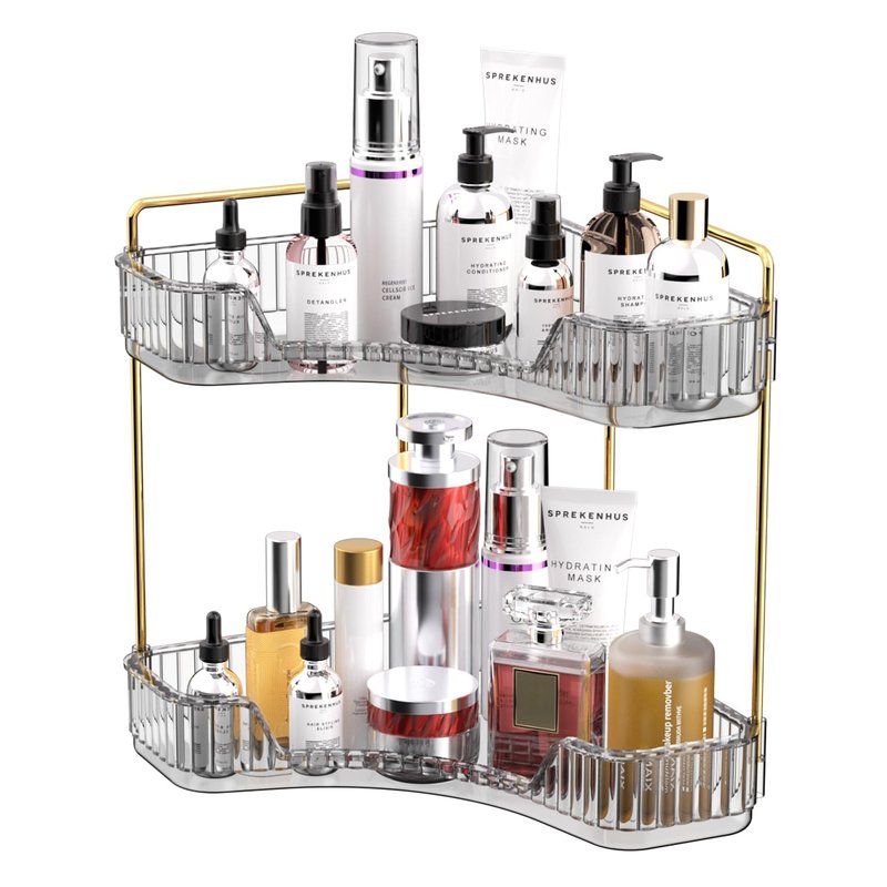 GTI 2 Tier Makeup Organizer, Large Capacity Bathroom Counter Organizer, Perfume Cosmetics Skincare Vanity Organizers, Dresser Countertop Organizer and Storage for Women (Gray)