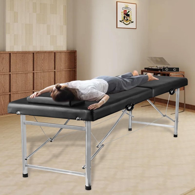 Senrob Portable Folding Massage Table – 2-Section Lightweight Salon & Spa Bed for Tattoo, Facials, Massage Therapy – Foldable Beauty Table for Home & Professional Use (Black)