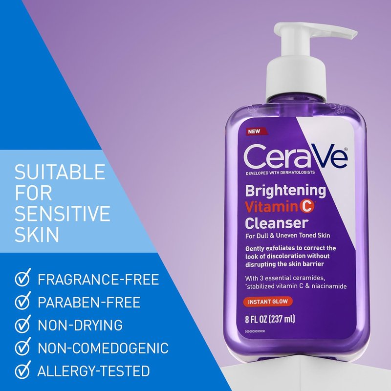 CeraVe Brightening Vitamin C Facial Cleanser - Hydrating & Exfoliating for Dull Skin | 8oz