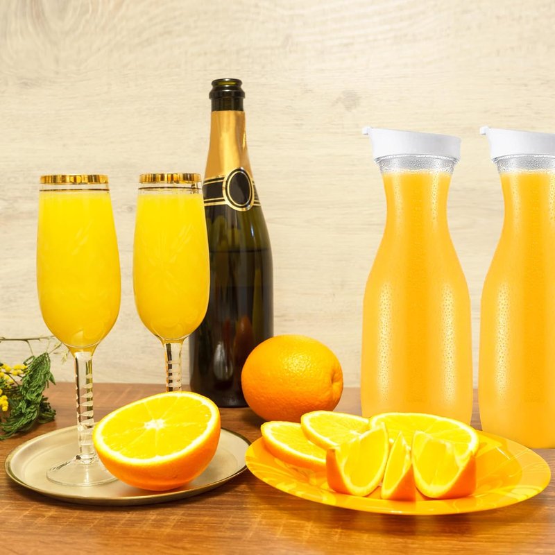 DilaBee Plastic Pitcher With Lid (4-Pack, 32oz) Round Plastic Beverage Dispenser for Water, Juice, Iced Tea - Water Pitchers, Carafes for Mimosa Bar - Clear Drink Dispenser BPA-Free - HAND-WASH ONLY