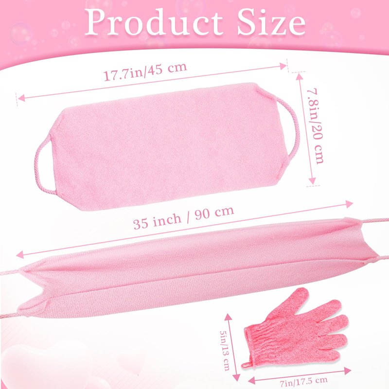 4Pcs Exfoliating Back Scrubber with Handle and 2 Pairs Shower Bath Gloves Bath Set for Shower Bath Exfoliator Stretchable Skin Massages Back Scrubber Improve Blood Circulation