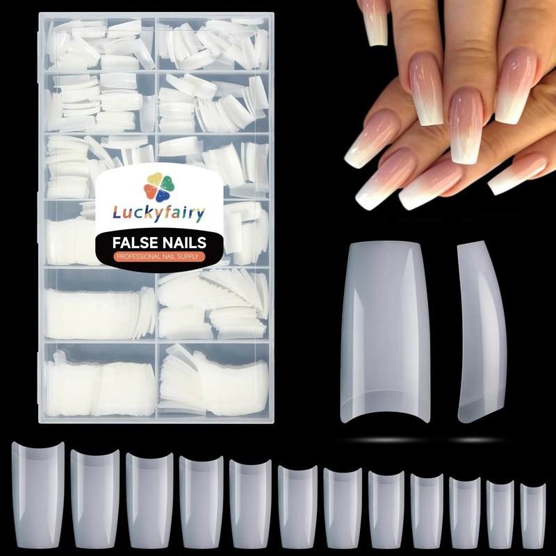 Luckyfairy 504PCS Half Cover False Nails Tips Acrylic Nail Tips Artificial False Nails Lady French Style Tip Acrylic Fake Nails For Nail Extensions Art Salon Home DIY