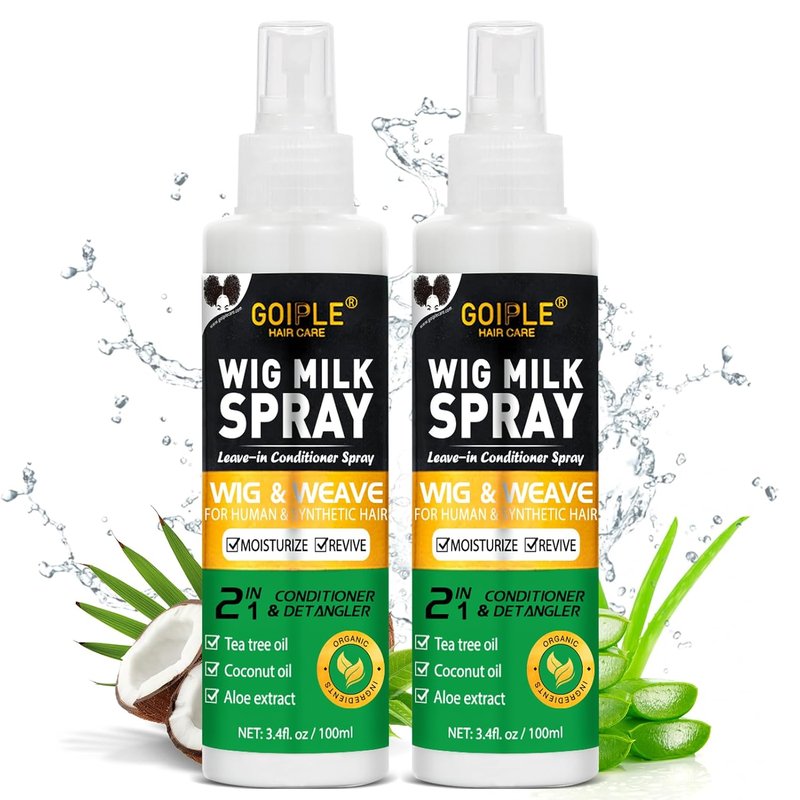 Goiple Wig Milk Spray Wig Spray for Synthetic Hair, Leave-In Conditioner for Hair Wigs, Conditioner ＆ Detangler 2 in 1 Moisturizer, Hydrates & Replenishes Synthetic Wigs Easy Combing (3.4 fl oz)