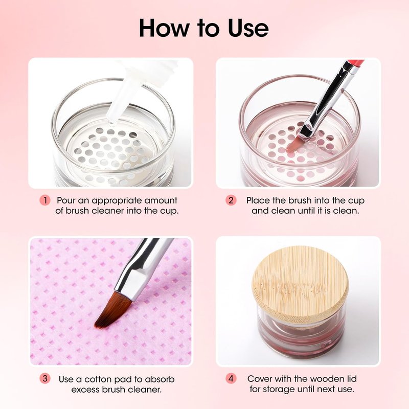 Gellen Nail Art Brush Cleaner Set - 130ml Rose Oily Acrylic Cleaner with Filter Mesh Cup & 100 Lint-Free Pads