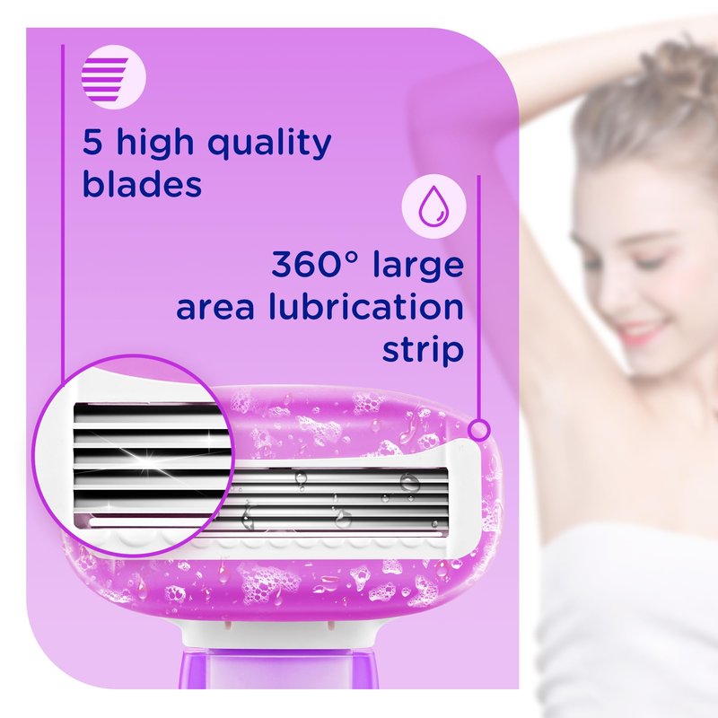 DreamGenius Women’s Razor Blades Refills Include 4 Cartridges, Extra Smooth 5-Blade Travel Razor Refills for Comfort Shaving, Purple