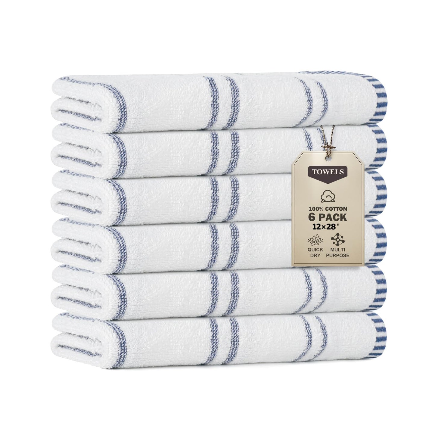 Luxury Hand Towels Bathroom Soft: 6 Packs 14X30 Stripes White Face Towel 100% Cotton Turkish Highly Absorbent Decorative Quick Dry Multi-Purpose Bath Kitchen Hotel Spa Gym (03 Blue Multiple Stripes)