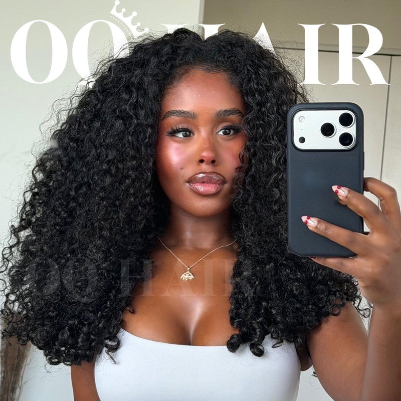 OQ HAIR Burmese Curly Half Wig Human Hair Beginner Friendly 3 In 1 Seamless Flip Over Headband Wig 180% Density Glueless Elastic Drawstring Wear and Go Wig for Women 26 Inch
