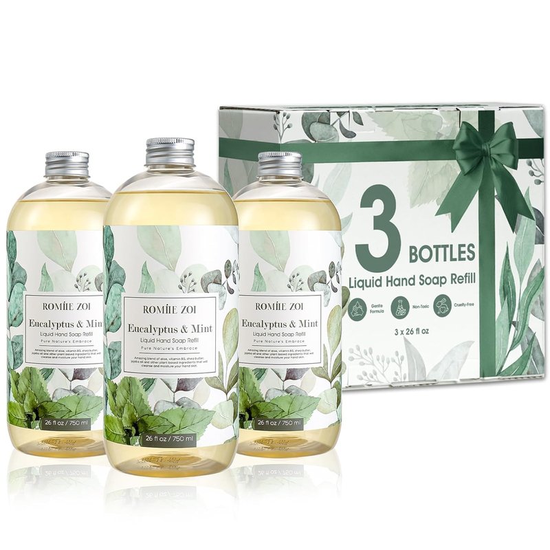 Eucalyptus & Mint Liquid Hand Soap Refill - Gentle, Moisturizing Formula | 750 ML Bottles, Pack of 3
