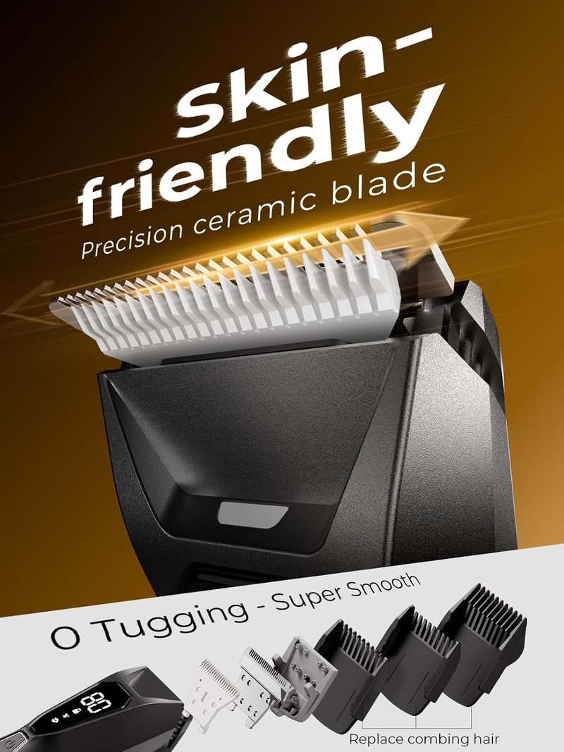 Body Hair Trimmer for Men - Waterproof Pubic Hair Groomer with Wireless Charging & 4000K LED Display | 90-Minute Runtime, Ceramic Blade