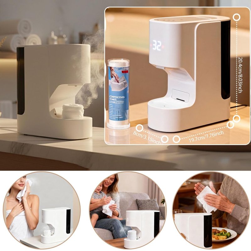 Face Towel Dispenser & Heater - 5-Second Warmth, Smart Voice Alert, Adjustable 131°F | Includes 20 Disposable Towels