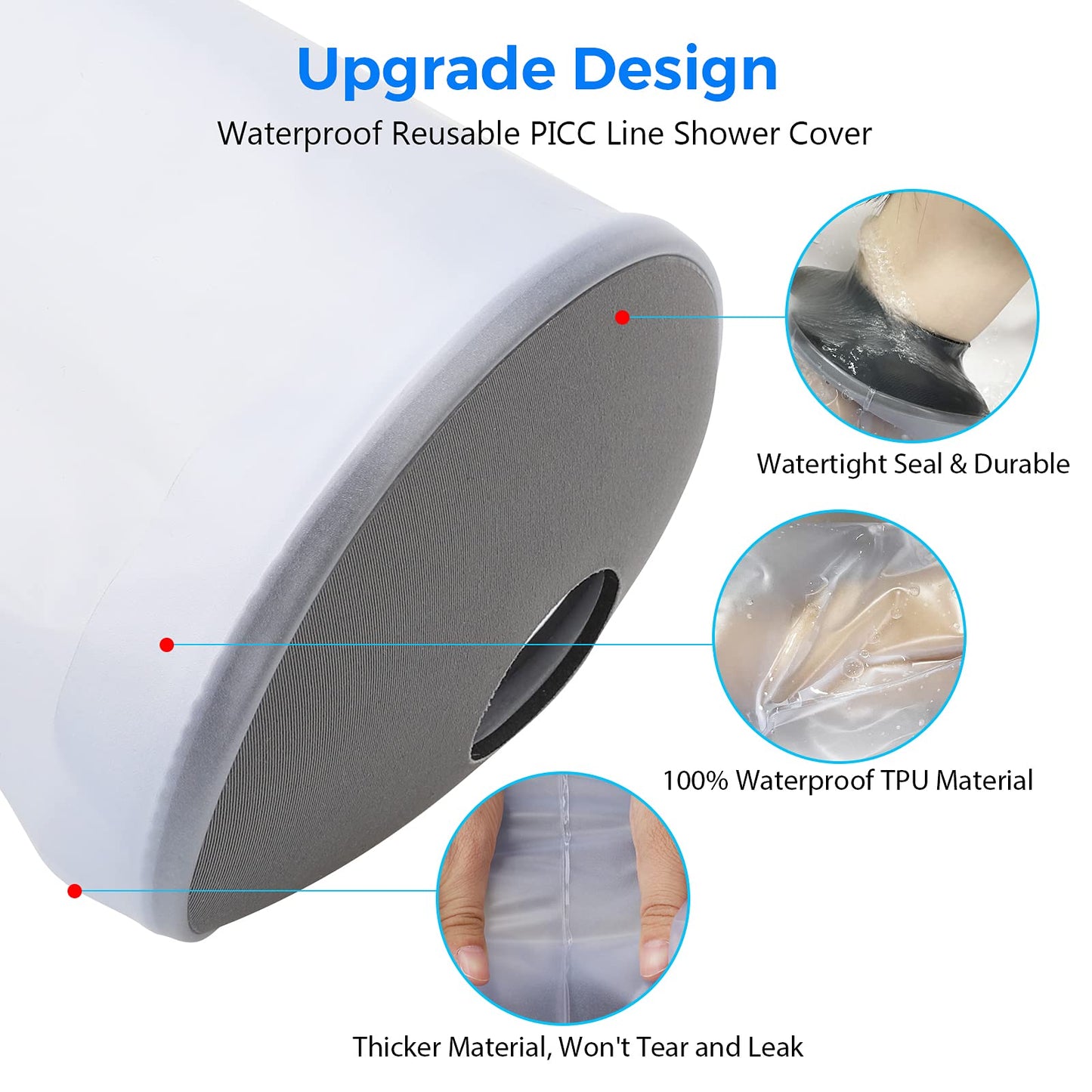 PICC Line Shower Cover, PICC Line Covers for Upper Arm, Reusable IV&PICC Line Sleeve Protector for Shower Adult, Waterproof Cast Covers for Arm Elbow Chemotherapy Home Infusion Bandage Dressing Wound
