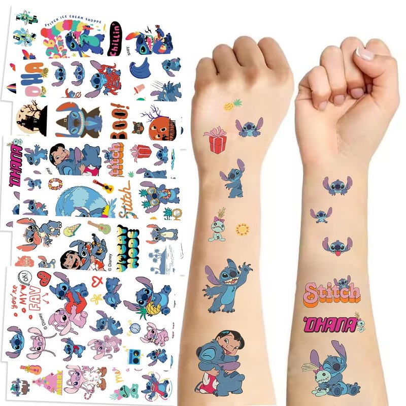 10 Sheets Stitch Temporary Tattoos for Teen, Cool Birthday Party Favors, Cute Cartoon Decoration Sticker Gifts for Teen Adult Home Activity Class Prizes Carnival Christmas Rewards