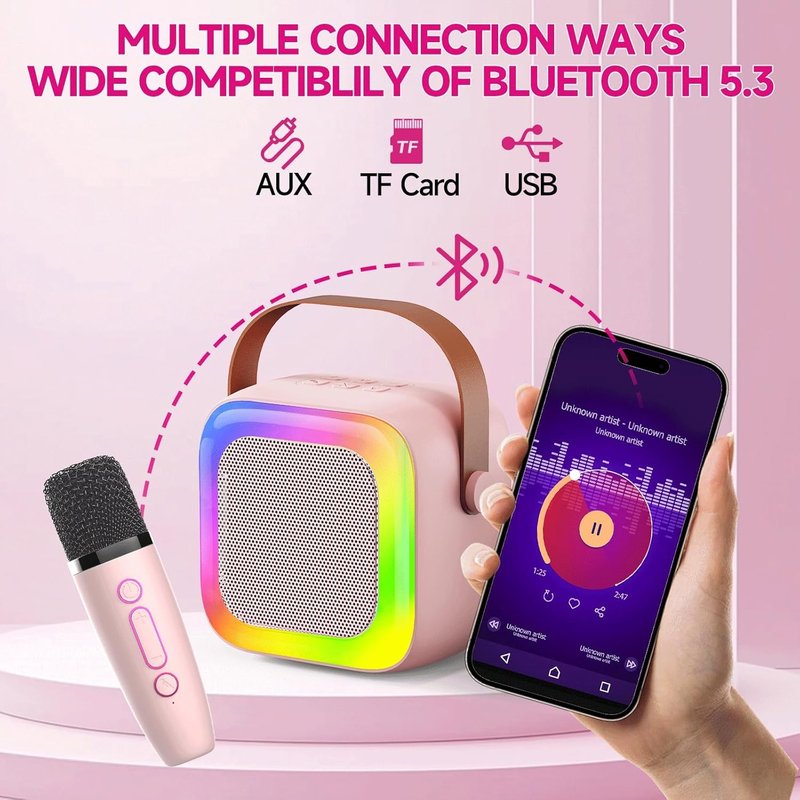 SECULEAD Mini Karaoke Machine for Kids Teen Adults with 2 Wireless Microphones and LED Lights, Bluetooth 5.3 Connectivity, Toys for Party, Home, Gifts for 4 5 6 7 8 9 10 11 12+ Years Girls Boys