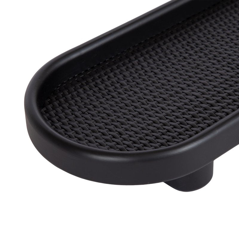Kate and Laurel Planche Decorative Capsule Woven Tray with Solid Wood Frame; 27 x 8; Black; Modern Slim Wood Rectangle Serving Tray for Living Room