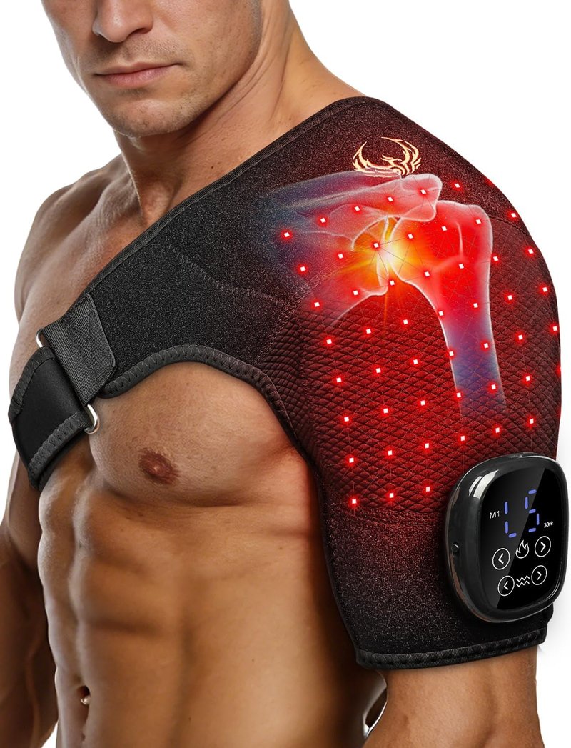 Seenew Red Light Therapy Shoulder Pad - Portable Heated Massage Wrap with 216 Beads, 660nm & 850nm
