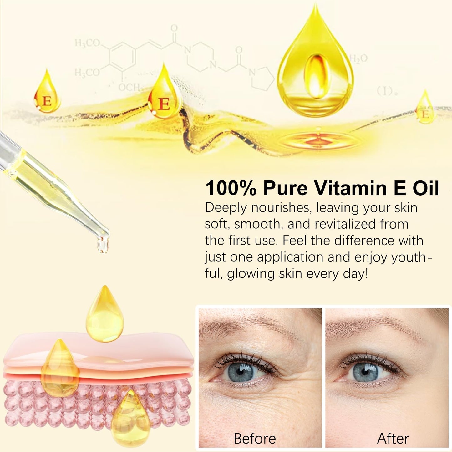 flasture Vitamin E Oil 75,000 IU – 100% Pure Natural Vitamin E for Skin, Face, Hair, Scars – Deep Moisturizing Body Oil for Dry Skin, Wrinkles – Cold-Pressed, Non-GMO,Skincare – 2 Fl Oz